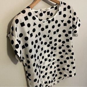 Black and white geometric women’s top, Liva Girl, retro blouse, size medium